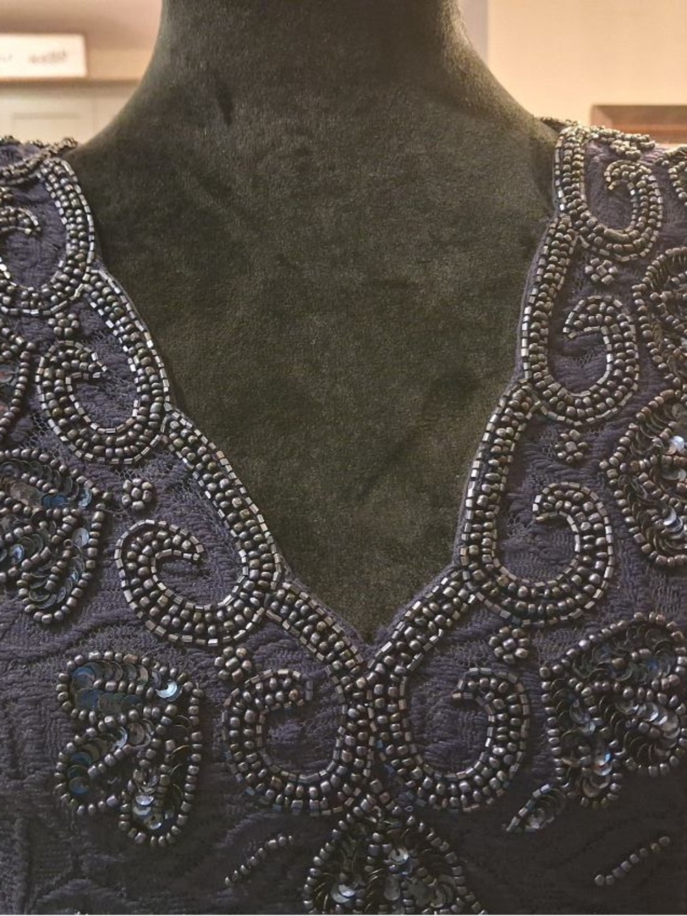 Embellished V-Neck Navy Wedding Dress